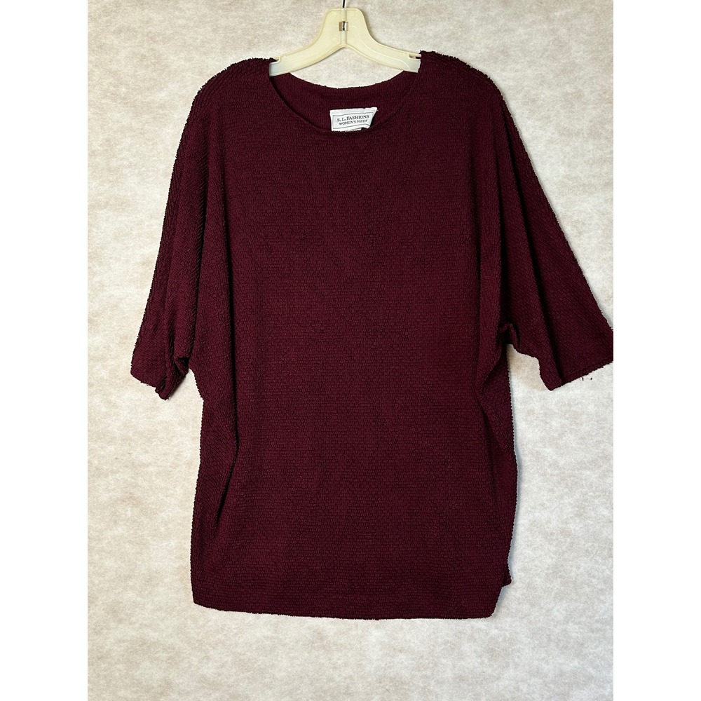 S. L. Fashions Vintage Burgundy‎ Popcorn Texture Dolman Sleeve Tunic Top Size 14